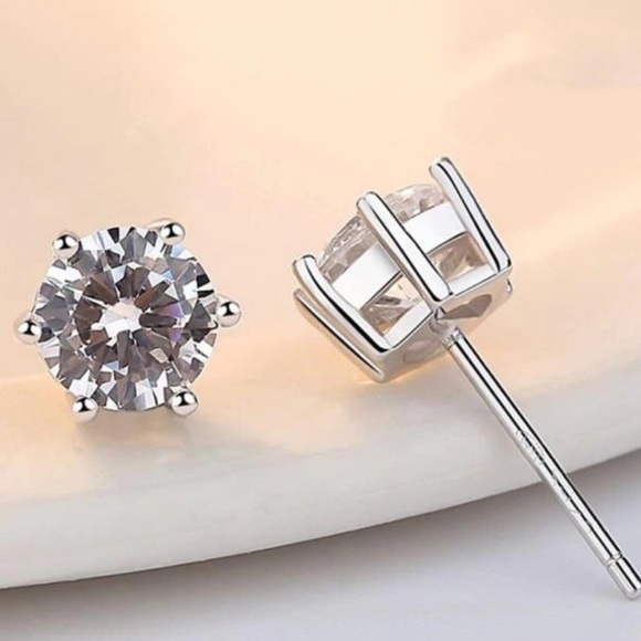 NEW 2CT DIAMOND STERLING SILVER STUD EARRINGS, NICE EARRINGS, CUTE EARRINGS - Picture 6 of 7